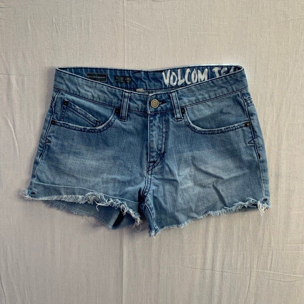 Volcom Stoned Distressed Frayed Hem Denim Shorts